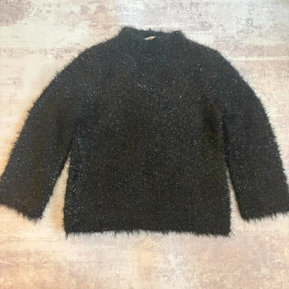 Tory Burch Black Tinsel Mock Neck Eyelash Knit Sweater – S - Picture 7 of 12